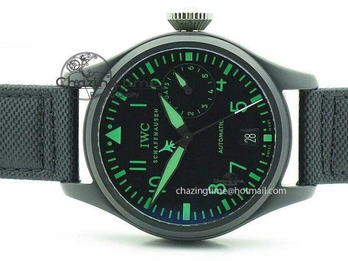 MIROTIME 0510 Durable Big Pilot 5019 Ceramic Case Black Dial Green Markers Asian 23J 7396